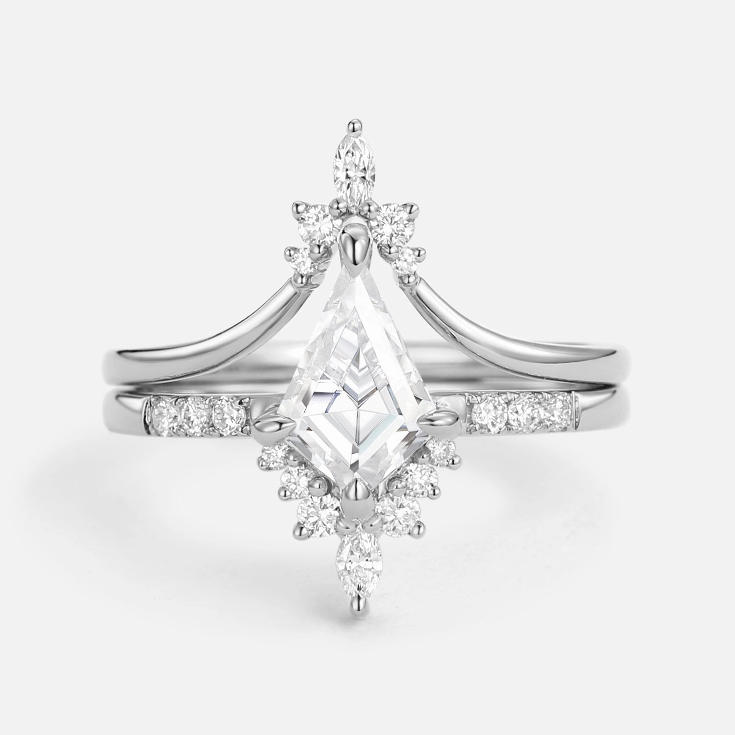 Rich Color Uniqueness Moissanite Curved Engagement Ring Set 2pcs - Starla