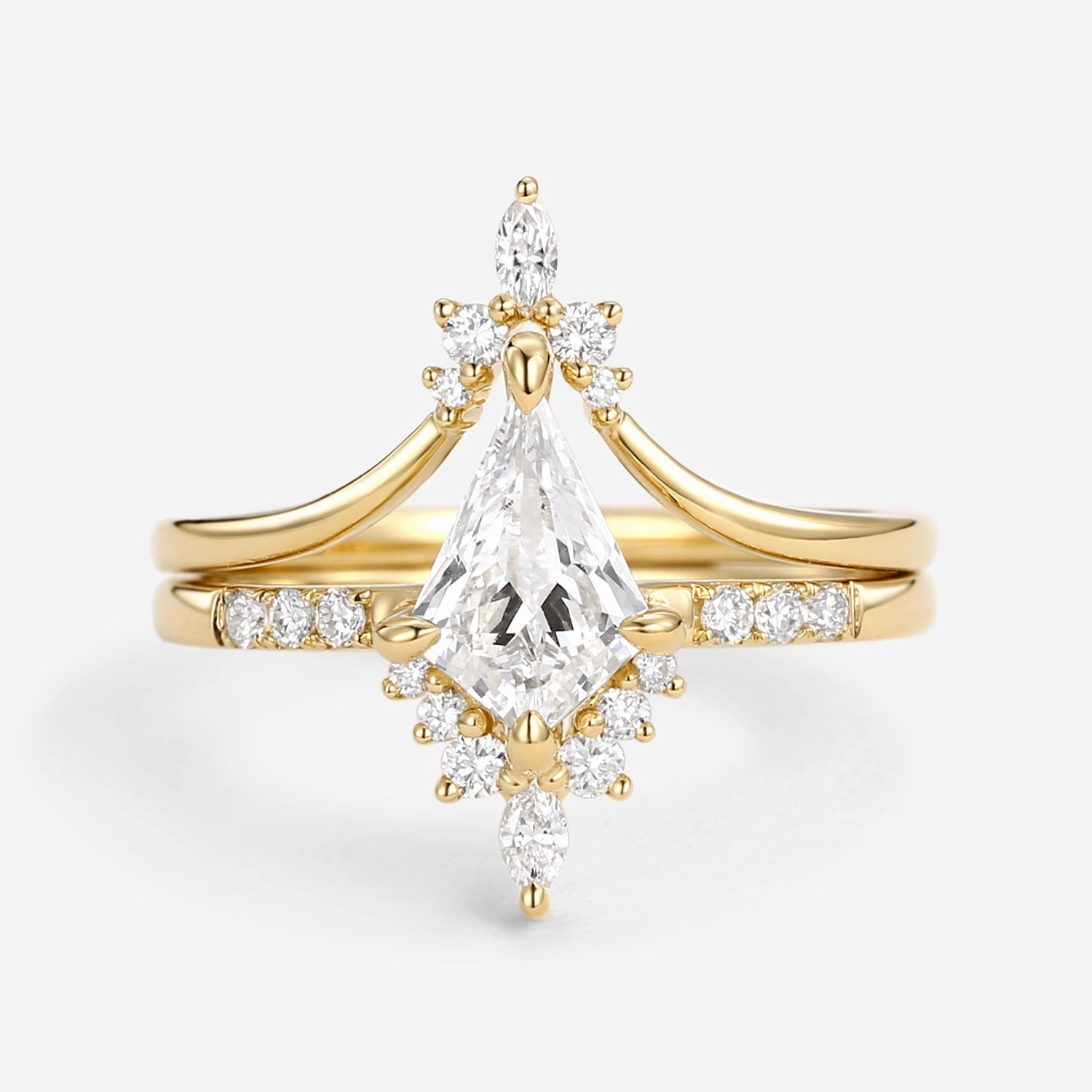 Uniqueness Moissanite Curved Engagement Ring Set 2pcs - Starla Smooth Detail