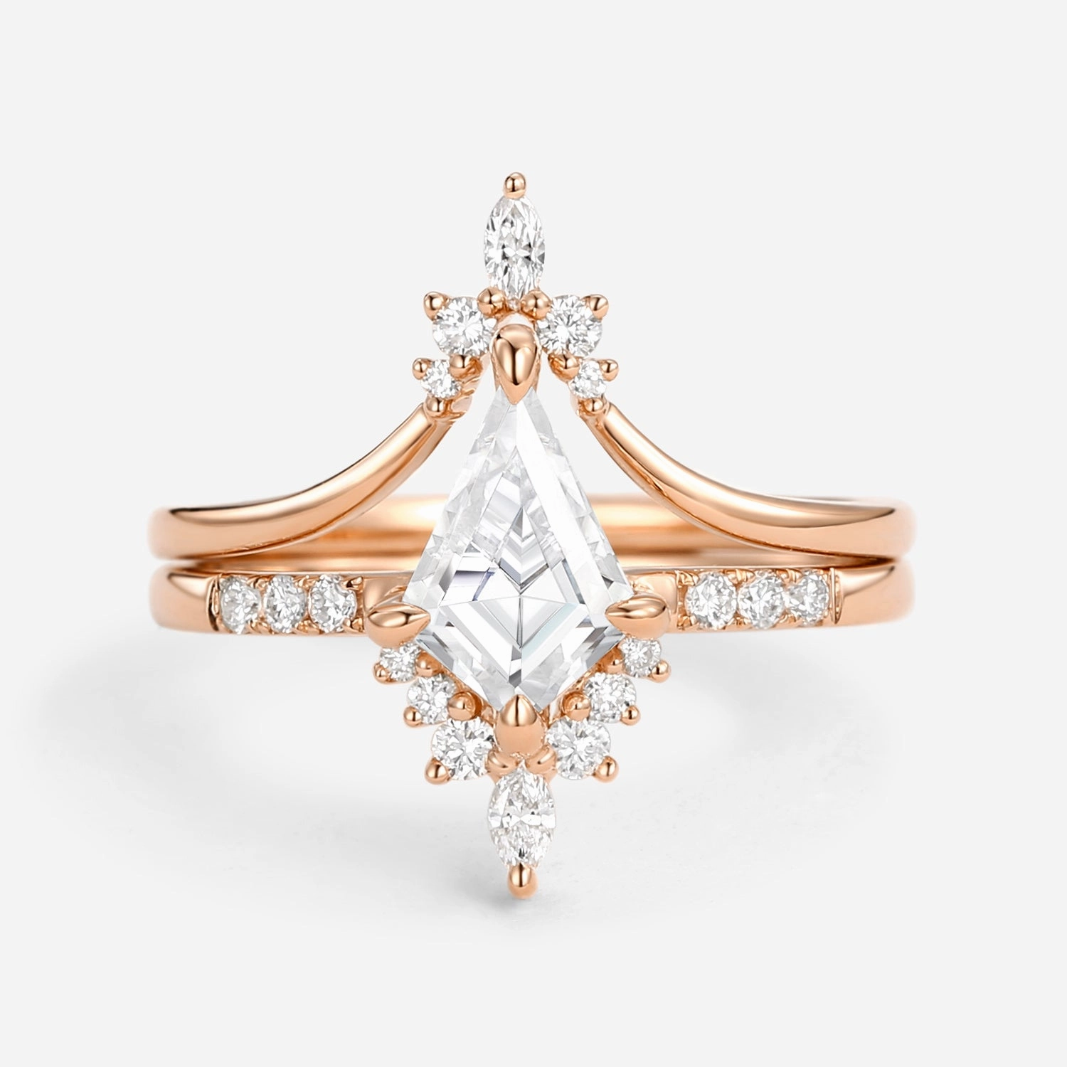 Classic Look Uniqueness Moissanite Curved Engagement Ring Set 2pcs - Starla