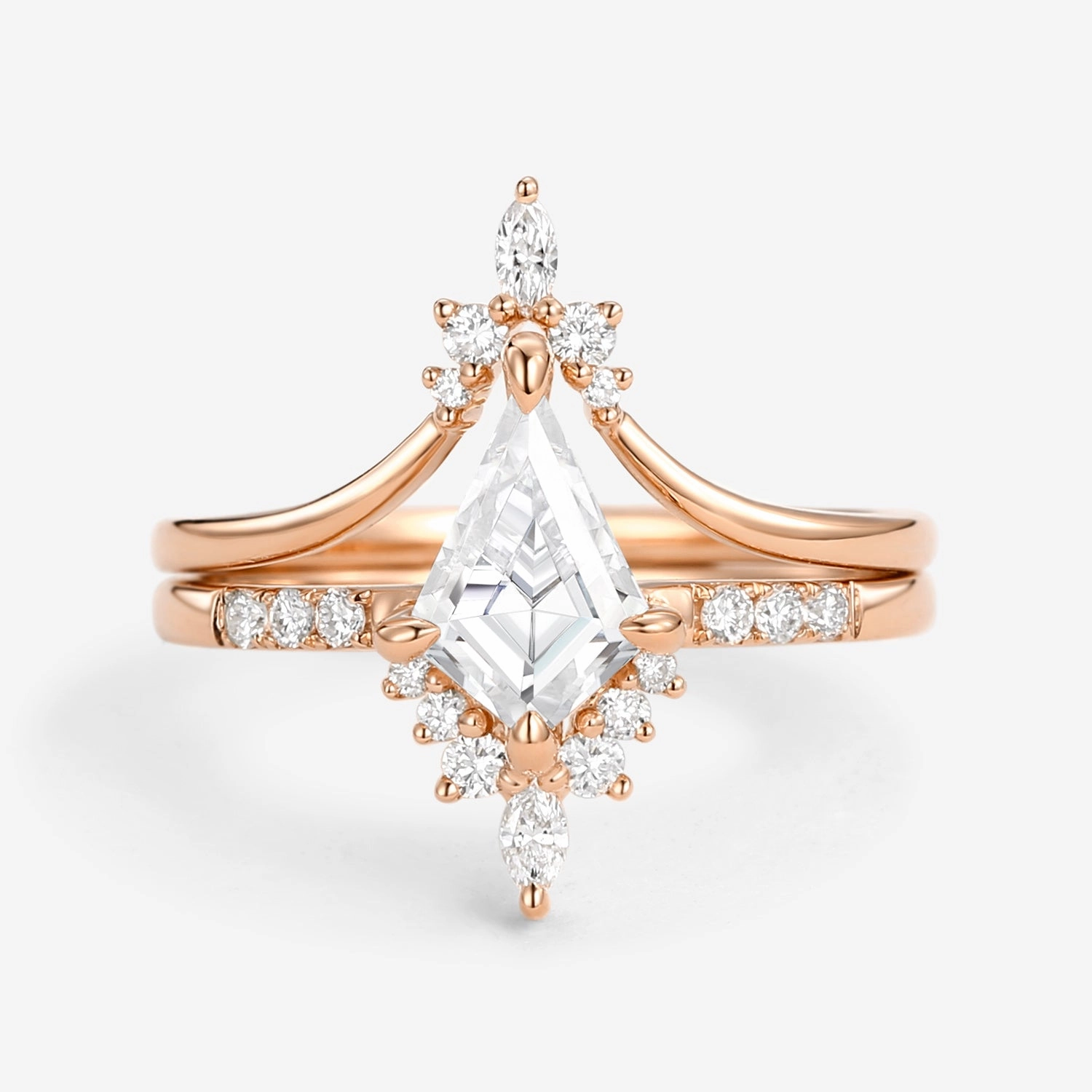 Colorful Glow Dainty Shine Uniqueness Moissanite Curved Engagement Ring Set 2pcs - Starla