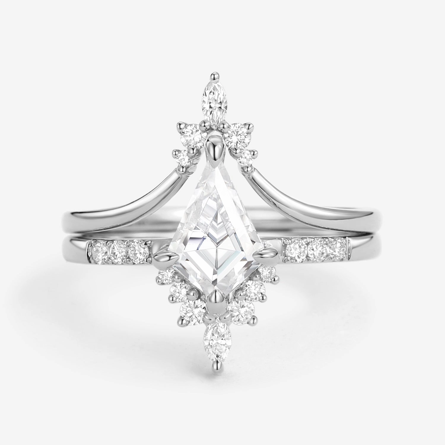 Uniqueness Moissanite Curved Engagement Ring Set 2pcs - Starla Virtual Item Lustrous Accent