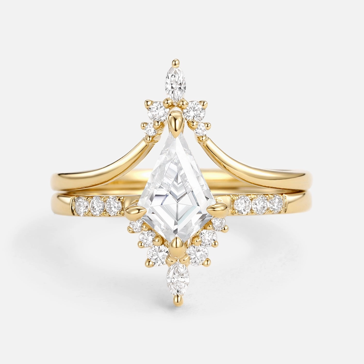 Uniqueness Moissanite Curved Engagement Ring Set 2pcs - Starla Sleek Piece Minimal Aesthetic