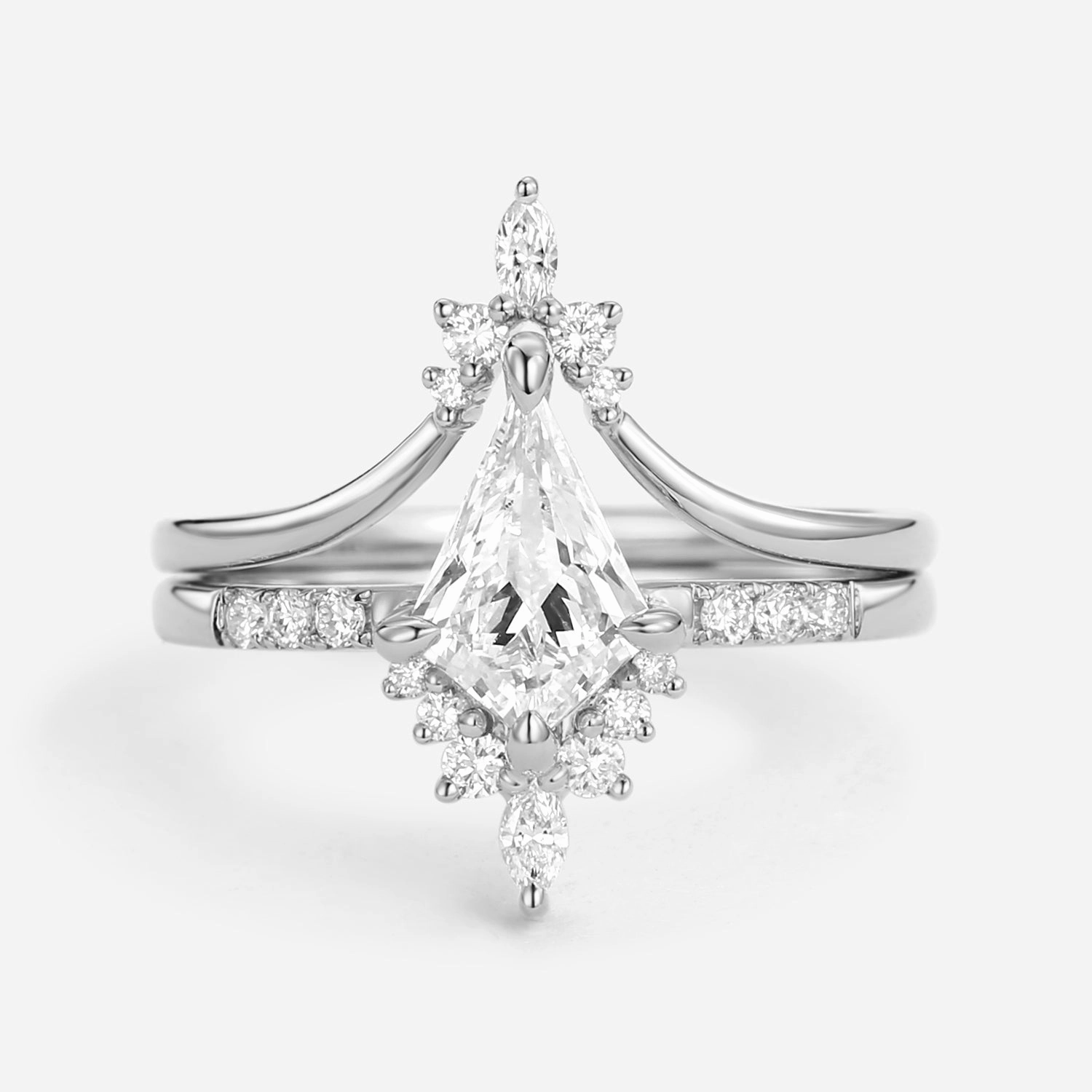 Uniqueness Moissanite Curved Engagement Ring Set 2pcs - Starla Timeless Appeal Breezy Style