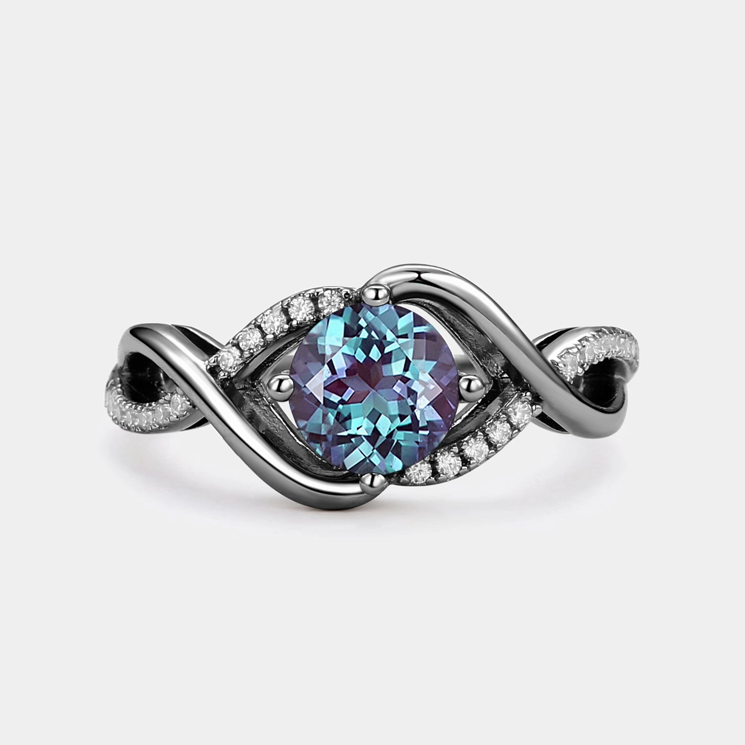 High impact Glamour Accent Round Cut Moss Agate Classic Infinity Engagement Ring