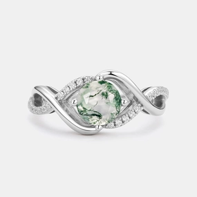 Bold Designs Round Cut Moss Agate Classic Infinity Engagement Ring