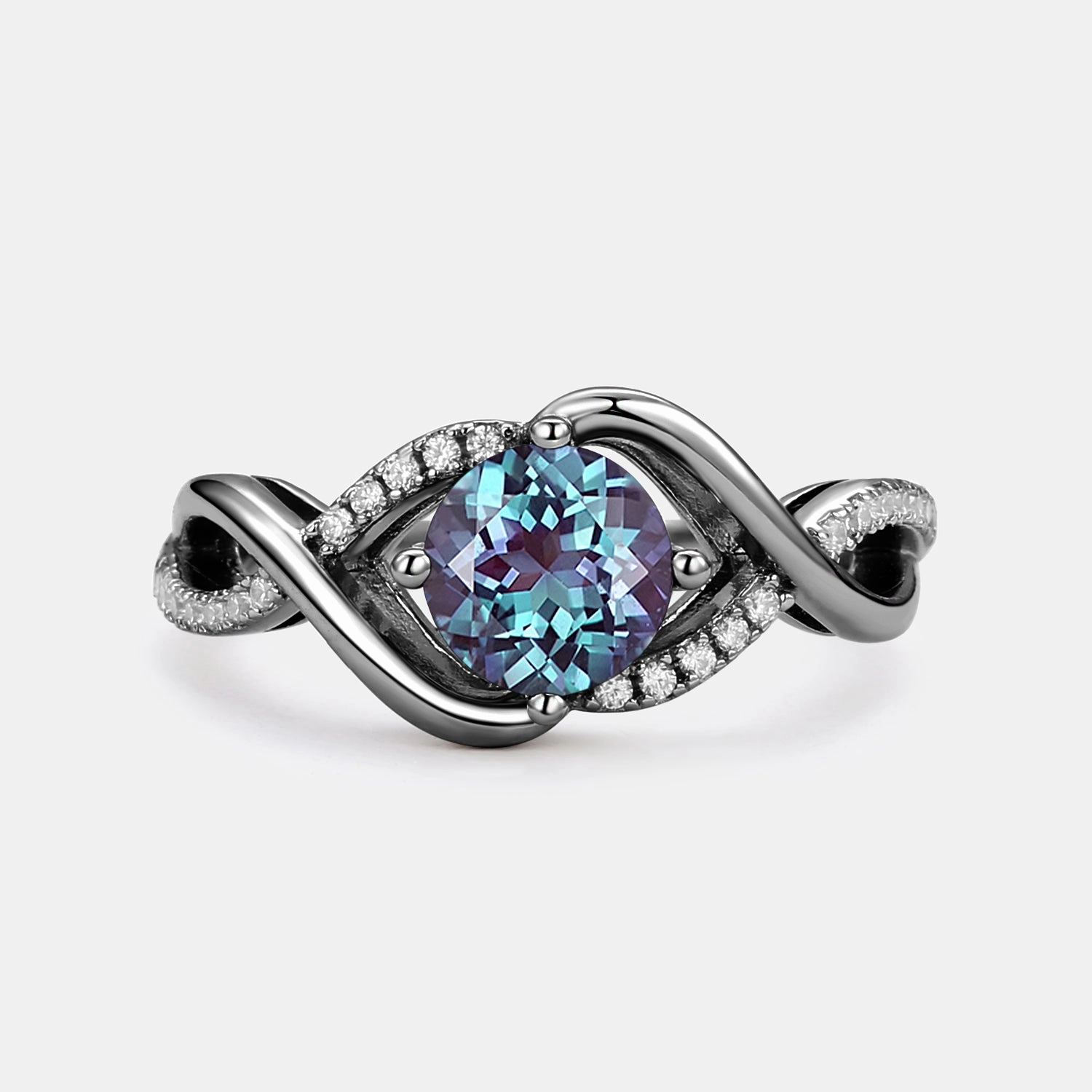 Round Cut Moss Agate Classic Infinity Engagement Ring Trend Piece Graceful Texture