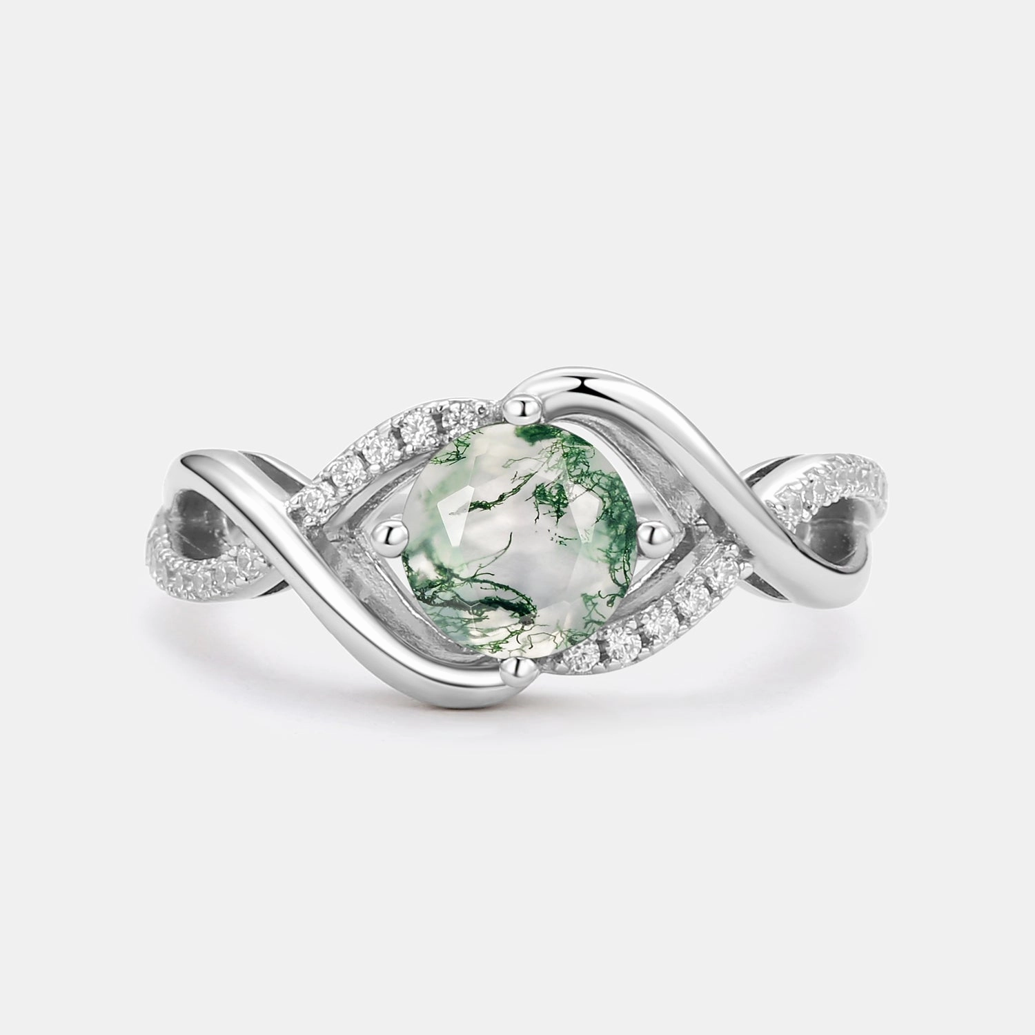 Bold Designs Round Cut Moss Agate Classic Infinity Engagement Ring