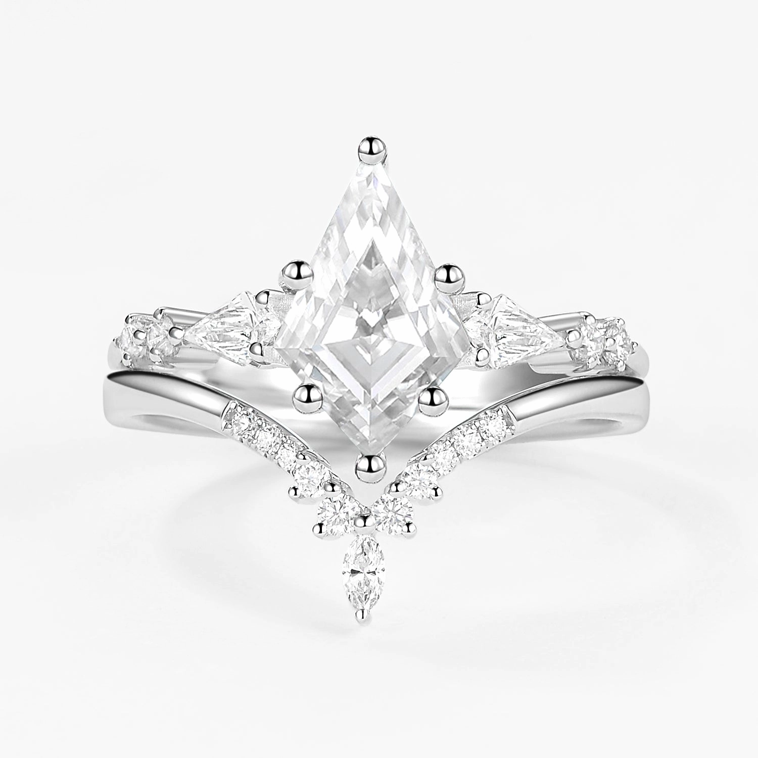 Dazzling Charm Moissanite Three Kite Stone Engagement Ring Sets 2pcs