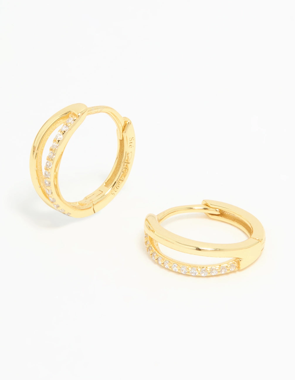 Formal Vibe Sophisticated Charm Gold Plated Sterling Silver Cubic Zirconia Double Hoop Earrings