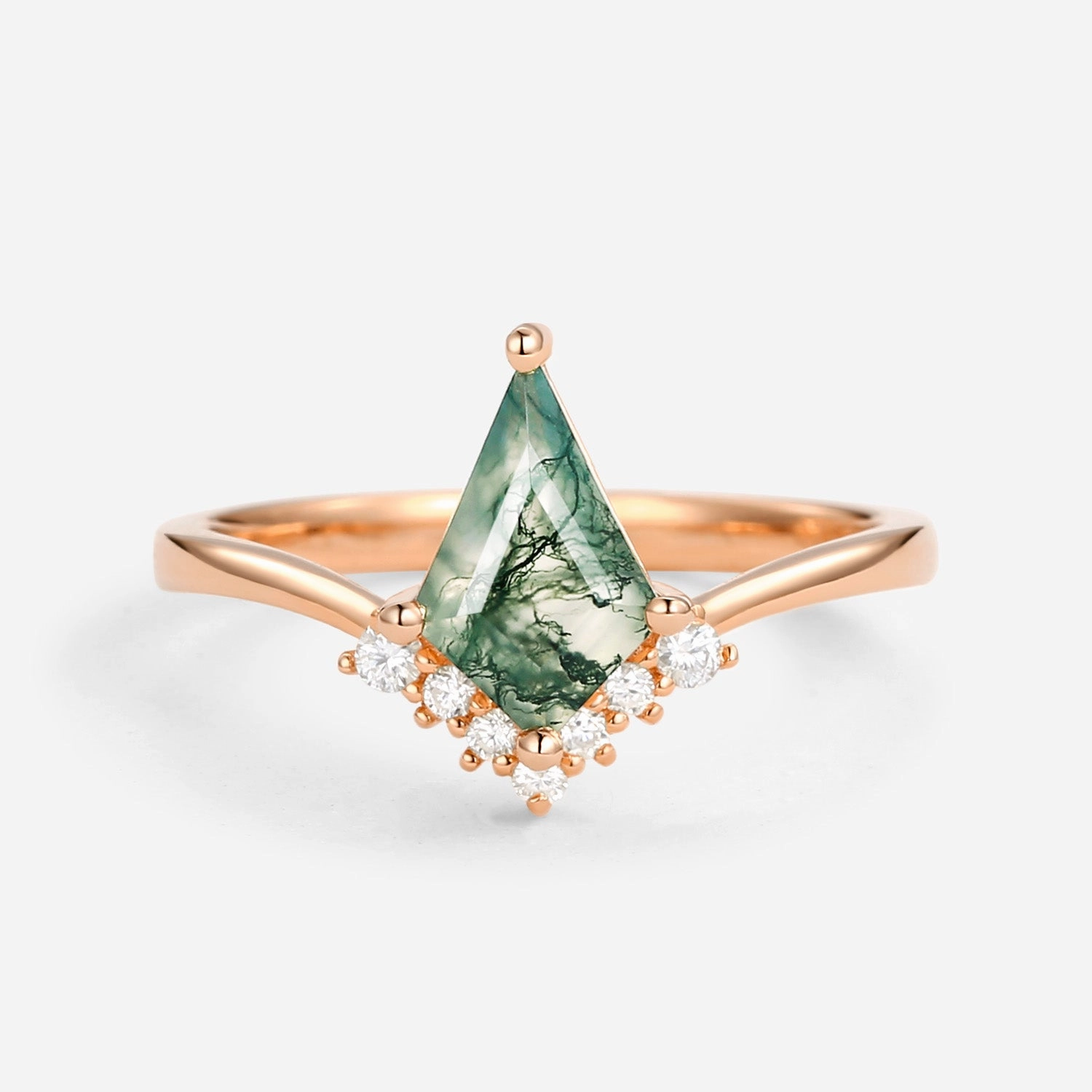 High-End Ornament Unique Moss Agate Kite Cut Classic Engagement Ring - Nimbus