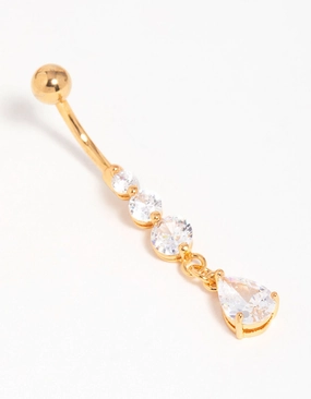 Gold Plated Cubic Zirconia Triple Drop Belly Bar Refined Lines