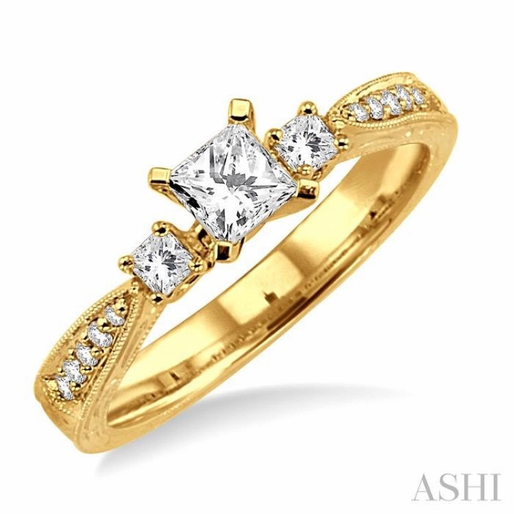 Excellent Article Minimal Form 1/2 Ctw Diamond Engagement Ring with 1/3 Ct Princess Cut Center Stone in 14K Yellow Gold