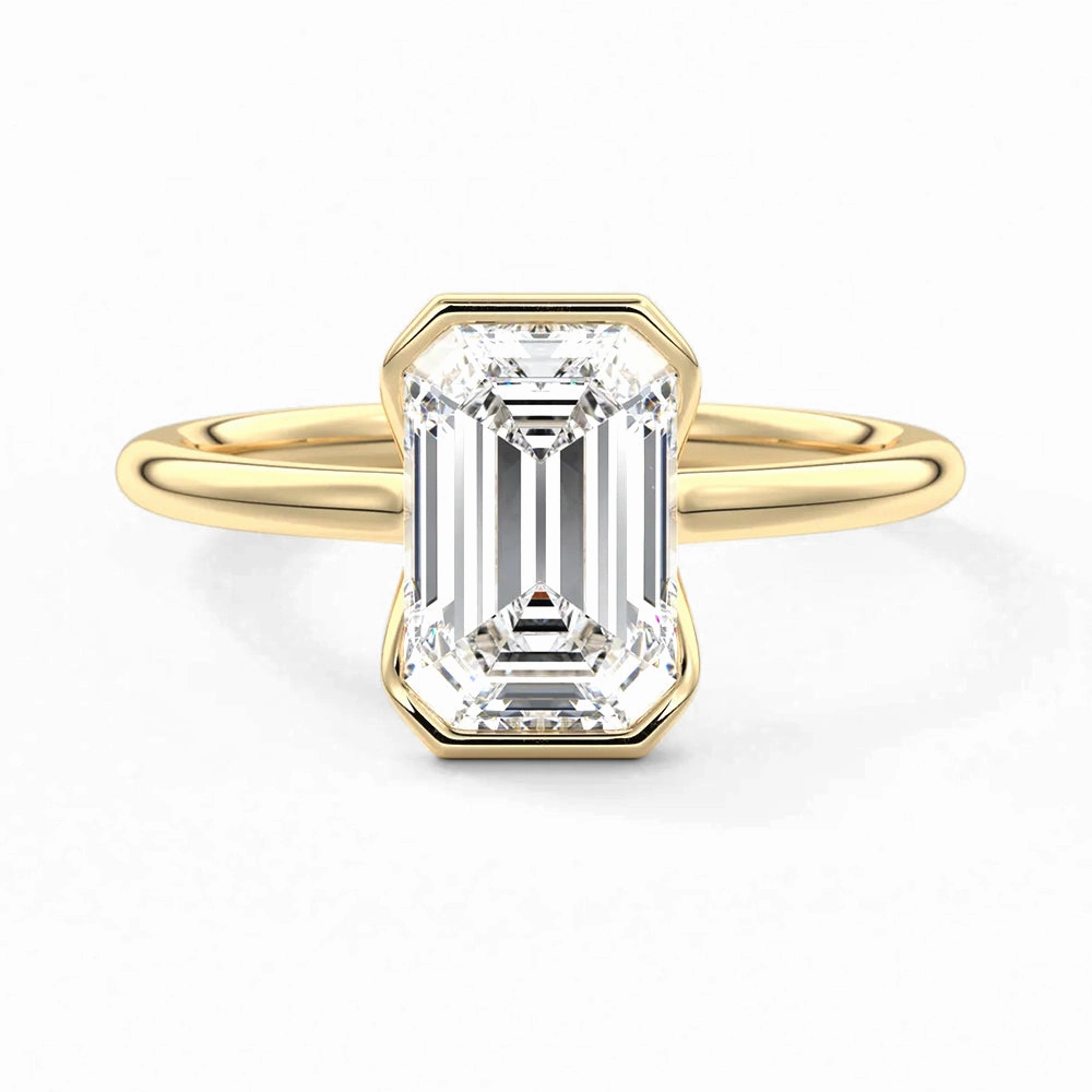 Ocean Breeze Instant Style Half Bezel Moissanite Emerald Cut Engagement Ring