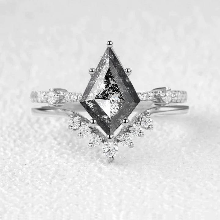 Kite Black & White Salt and Pepper Diamonds Ring Set 2pcs Timeless Jewelry