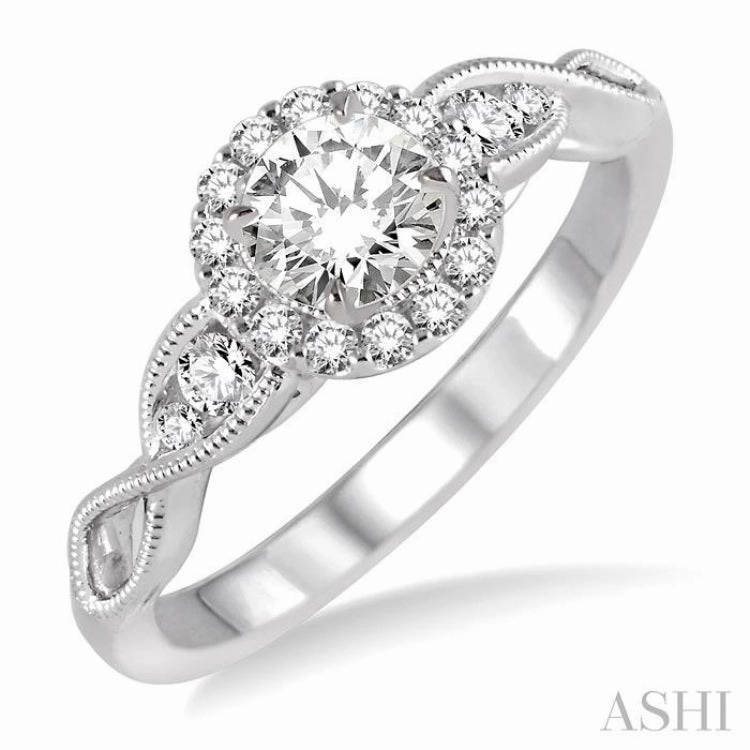 Timeless Treasure Boho Jewelry 1/2 ctw Diamond Engagement Ring with 1/5 ct Round Cut Center Stone in 14K White Gold