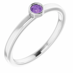 Rhodium-Plated Sterling Silver 3 mm Natural Amethyst Ring fixed size Refined Contour