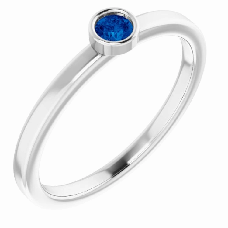 Rhodium-Plated Sterling Silver 3 mm Natural Blue Sapphire Ring Refined Outline Artistic Emblem