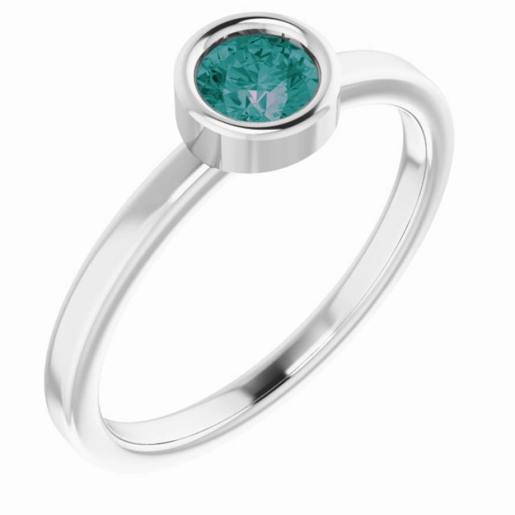 Custom Gift Rhodium-Plated Sterling Silver 4.5 mm Lab-Grown Alexandrite Ring
