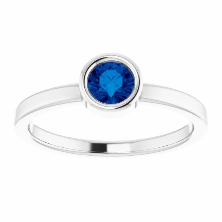 Rhodium-Plated Sterling Silver 4.5 mm Lab-Grown Blue Sapphire Ring Daily Wear