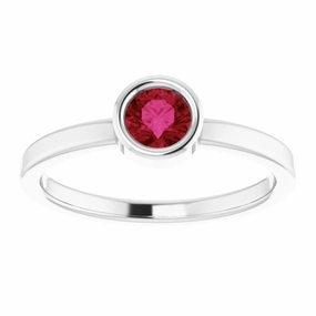 Beach Wear Rhodium-Plated Sterling Silver 4.5 mm Lab-Grown Ruby Ring