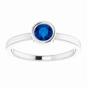 Rhodium-Plated Sterling Silver 4.5 mm Natural Blue Sapphire Ring Trendy Adornment