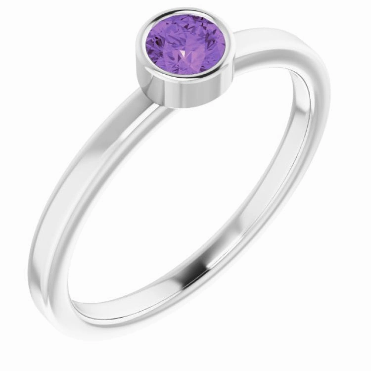 Artisan Product Meaningful Piece Rhodium-Plated Sterling Silver 4 mm Imitation Amethyst Ring