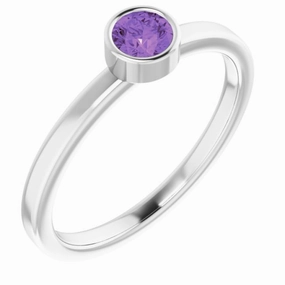 Artisan Product Meaningful Piece Rhodium-Plated Sterling Silver 4 mm Imitation Amethyst Ring