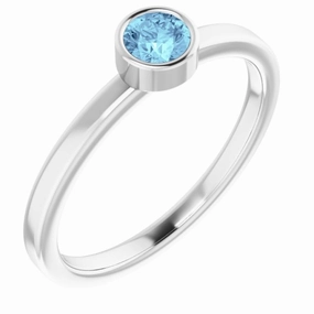 Rhodium-Plated Sterling Silver 4 mm Imitation Aquamarine Ring Understated Style Chic Ornament
