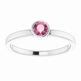 Rhodium-Plated Sterling Silver 4 mm Imitation Pink Tourmaline Ring Model Accessory