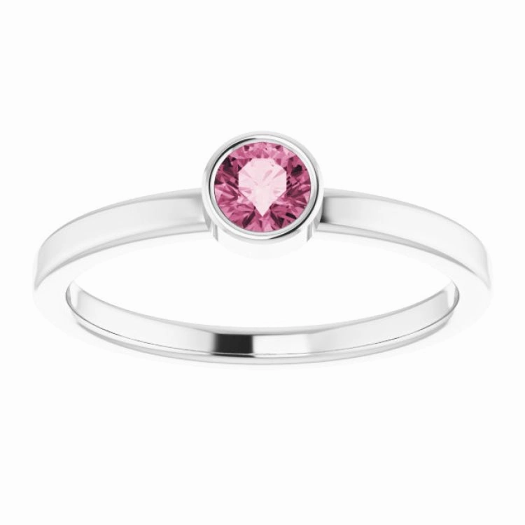 Rhodium-Plated Sterling Silver 4 mm Imitation Pink Tourmaline Ring Model Accessory
