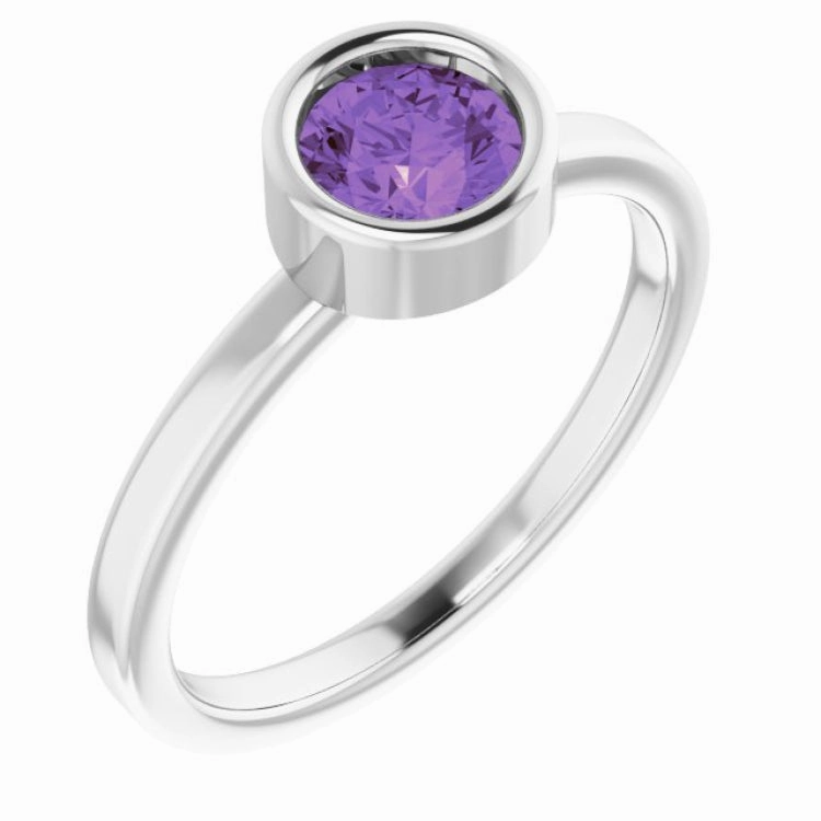 Dress Down Artistic Sign Rhodium-Plated Sterling Silver 5.5 mm Natural Amethyst Ring