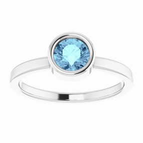 Rhodium-Plated Sterling Silver 5.5 mm Natural Aquamarine Ring Bold Adornment