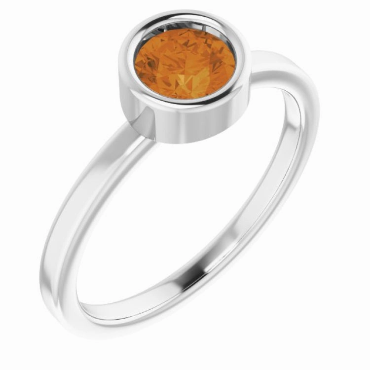 Elegant Outfit Bold Design Rhodium-Plated Sterling Silver 5.5 mm Natural Citrine Ring