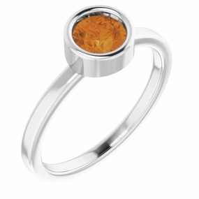 Elegant Outfit Bold Design Rhodium-Plated Sterling Silver 5.5 mm Natural Citrine Ring