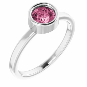 Rhodium-Plated Sterling Silver 5.5 mm Natural Pink Tourmaline Ring Formal Look Chic Favorite
