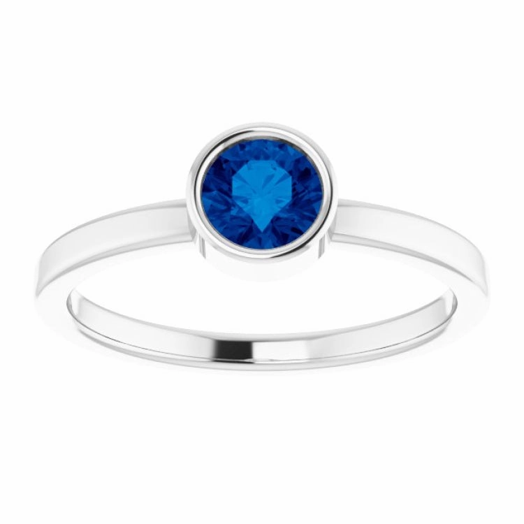 Handcrafted Accessory Rhodium-Plated Sterling Silver 5 mm Imitation Blue Sapphire Ring