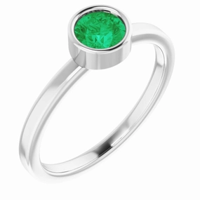 Rhodium-Plated Sterling Silver 5 mm Imitation Emerald Ring Acid Proof Balanced Flow