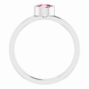 Understated Touch Rhodium-Plated Sterling Silver 5 mm Imitation Pink Tourmaline Ring