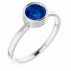 Contemporary Bauble Rhodium-Plated Sterling Silver 6 mm Imitation Blue Sapphire Ring