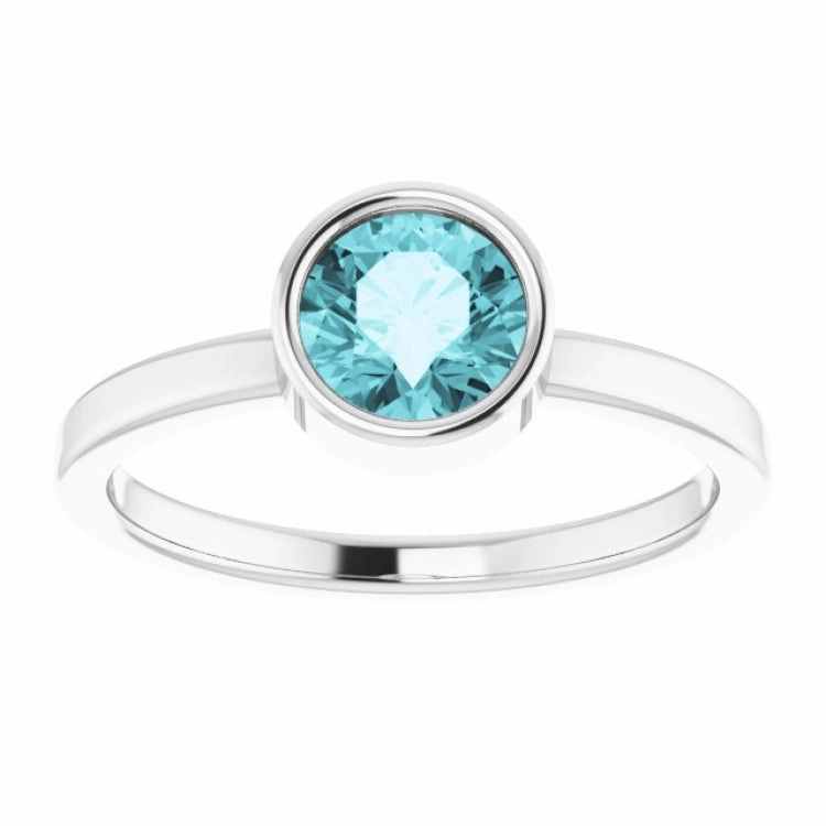Rhodium-Plated Sterling Silver 6 mm Imitation Blue Zircon Ring Comfortable Design Casual Charm