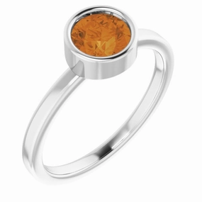 Rhodium-Plated Sterling Silver 6 mm Imitation Citrine Ring Secure Adornment