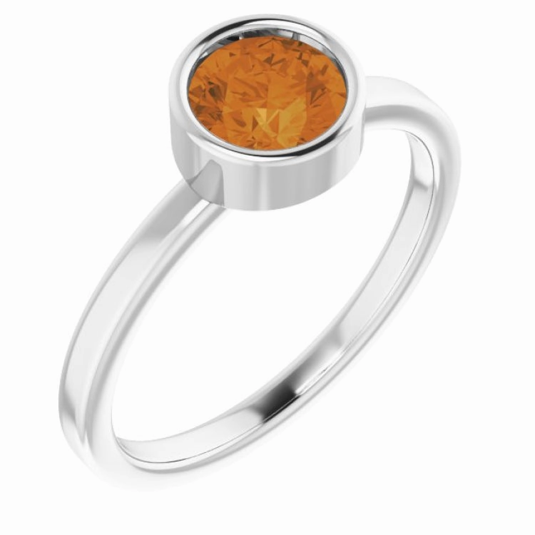 Rhodium-Plated Sterling Silver 6 mm Imitation Citrine Ring Secure Adornment