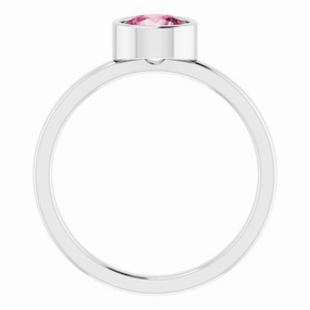 Trendy Finish Fresh Vibe Rhodium-Plated Sterling Silver 6 mm Imitation Pink Tourmaline Ring
