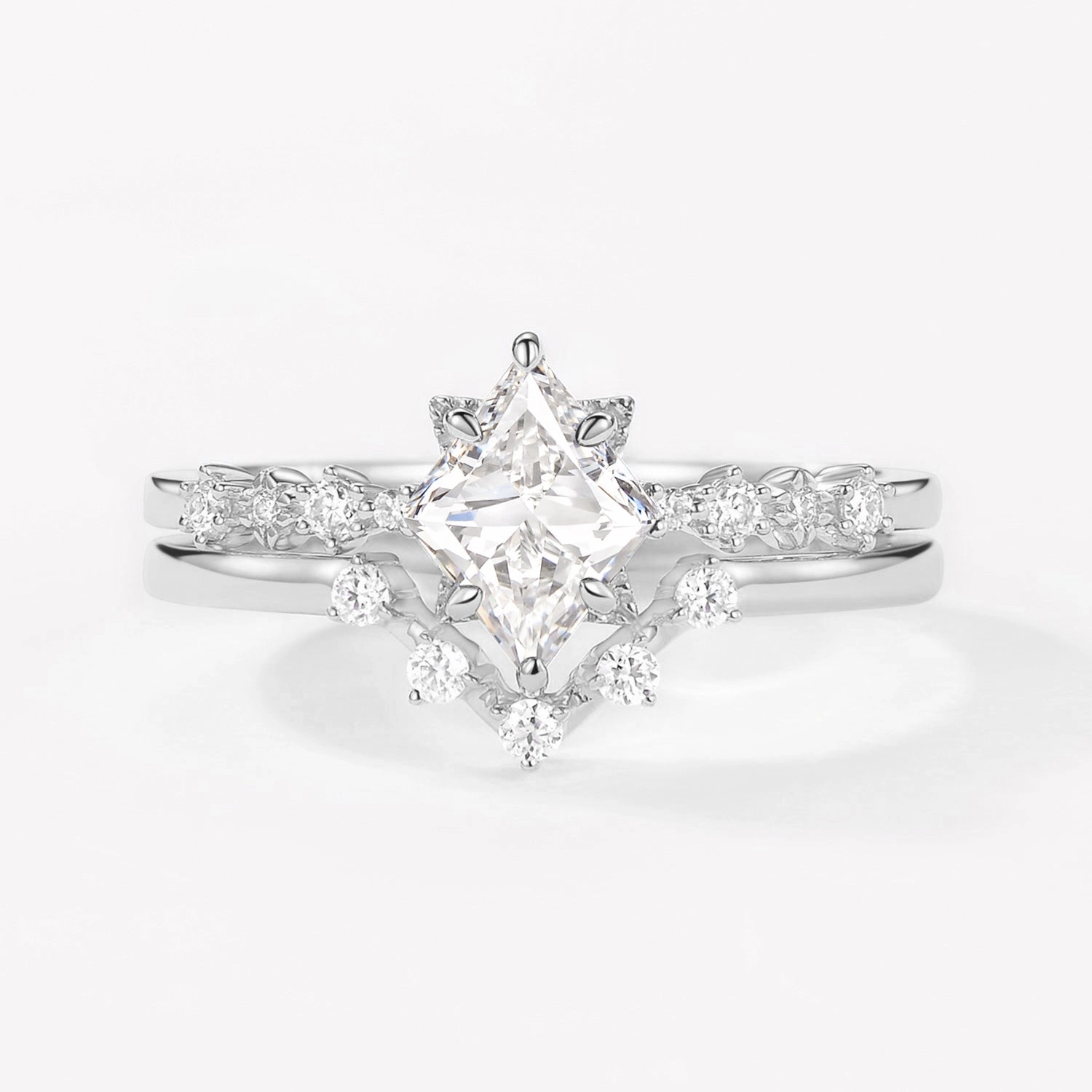 Rhombus Lab Grown Diamond Vintage Ring Set 2pcs - Violet Urban Mood Glamorous Work