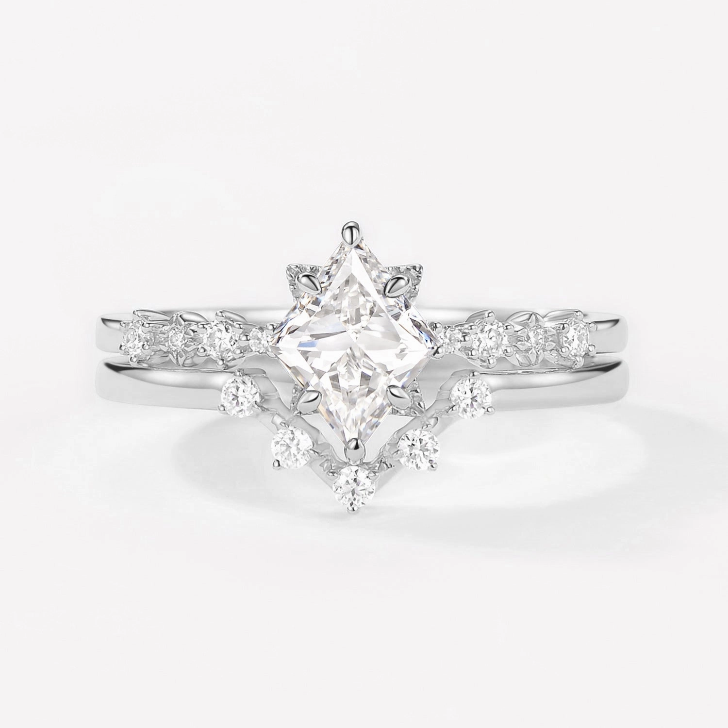 Premium Object Rhombus Lab Grown Diamond Vintage Ring Set 2pcs - Violet