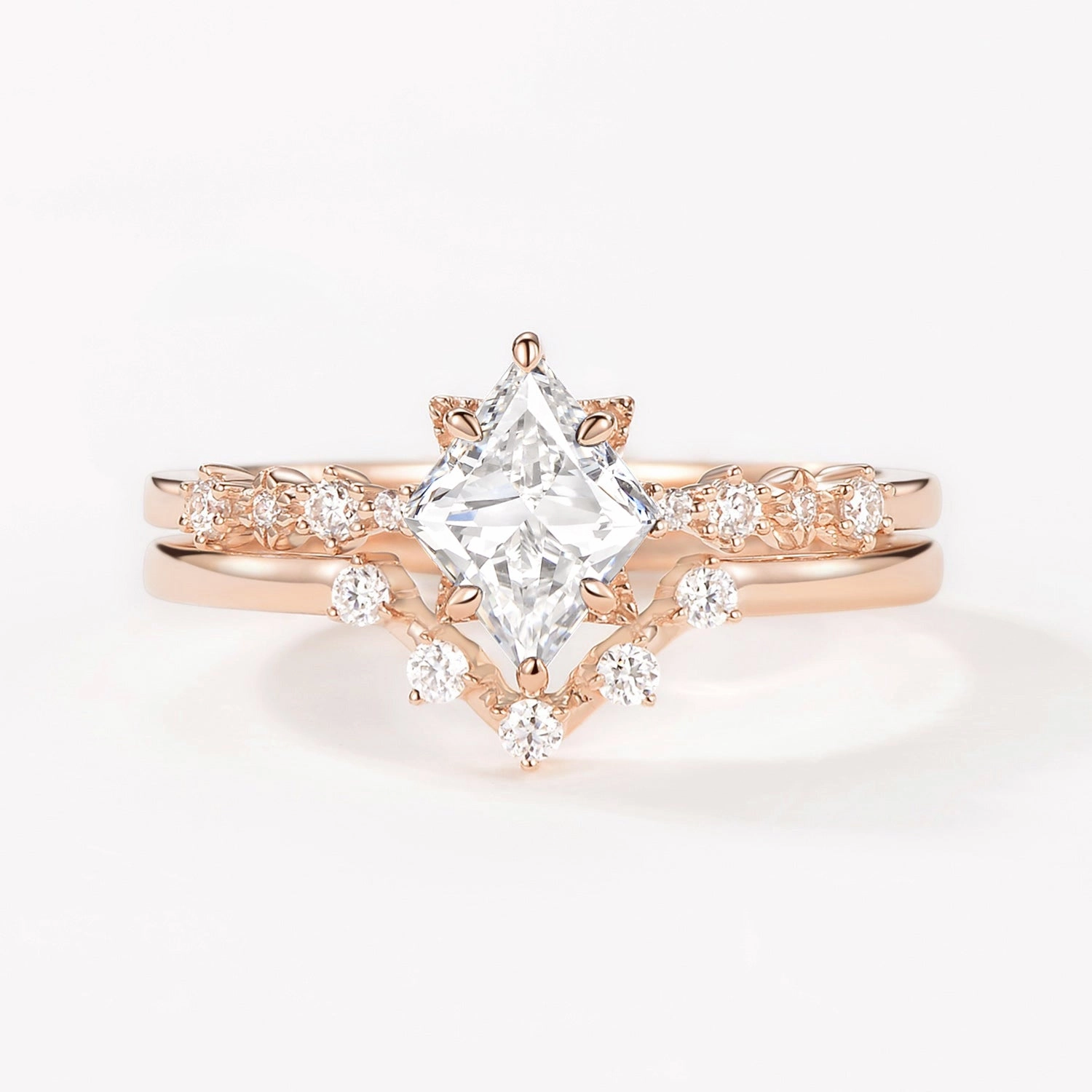 Rhombus Lab Grown Diamond Vintage Ring Set 2pcs - Violet Resilient Look