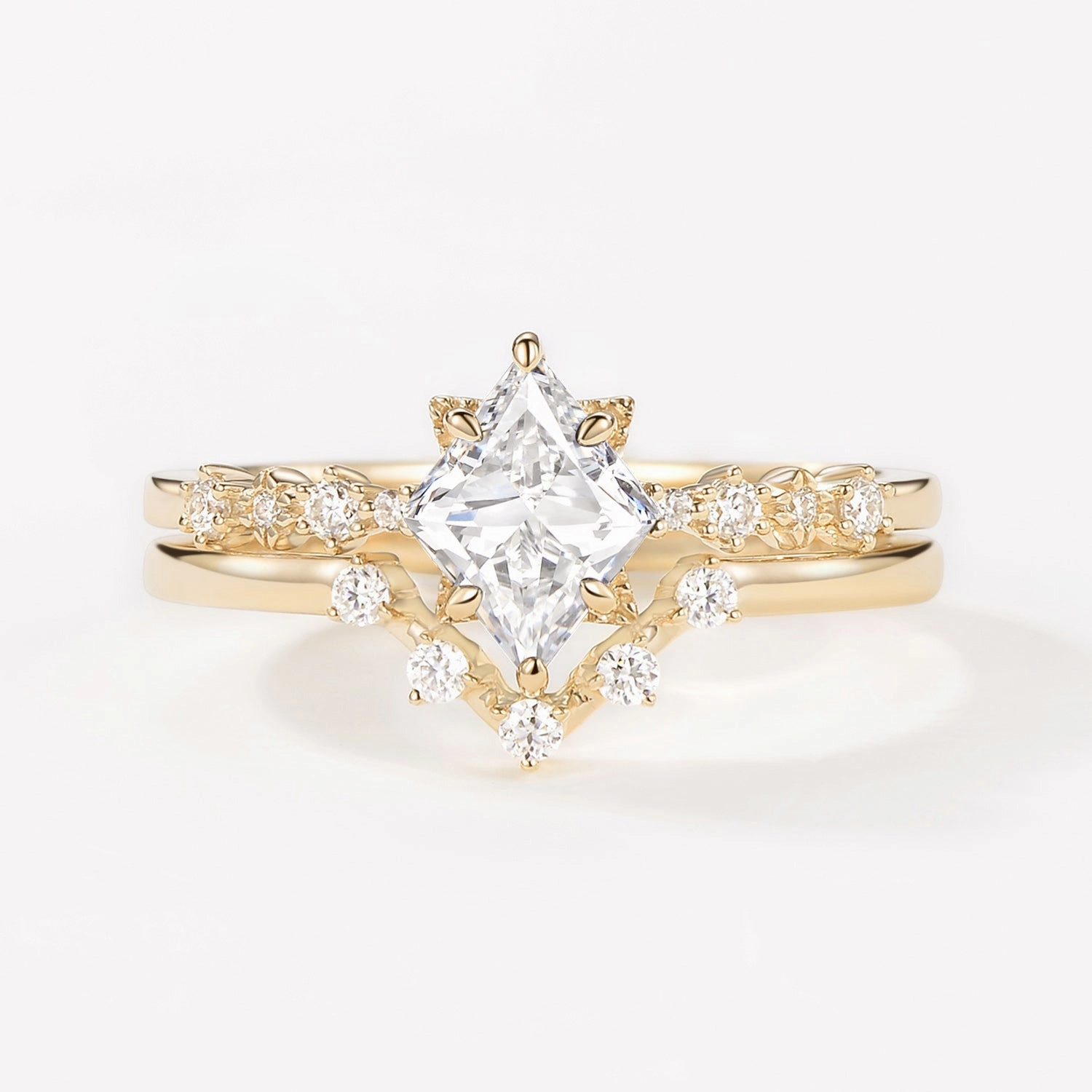 classic accessory Factory Finished Rhombus Lab Grown Diamond Vintage Ring Set 2pcs - Violet