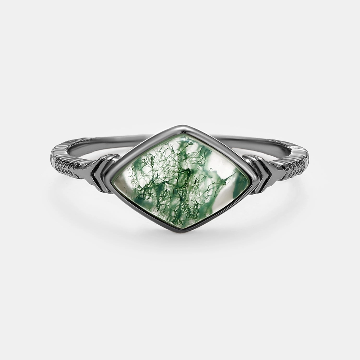 Vibrant Spark Everyday Style Rhombus Moss Agate Vintage Engagement Ring - Aurea