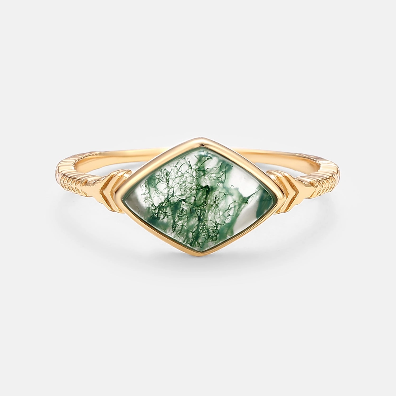 Creative Finish Natural Spark Rhombus Moss Agate Vintage Engagement Ring - Aurea