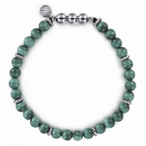 925 Sterling Silver and Malachite Beaded Bracelet Outdoor Set